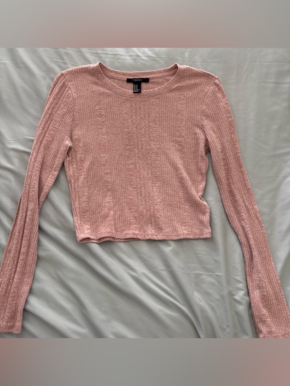 Forever 21 Blush Pink Ribbed Long Sleeve Crop Top